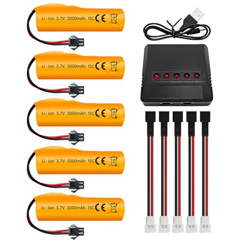 5PCS 3.7V 3000mAh Li-ion Batterie mit SM-2P Stecker und 5-in-1 Ladegerät für DE42 DE44 DE45 DE68 RC Spielzeug Fernbedienung Auto 5PCS 3.7V 3000mAh Li-ion Batterie mit SM-2P Stecker und 5-in-1 Ladegerät für DE42 DE44 DE45 DE68 RC Spielzeug Fernbedienung Auto von BLLRC