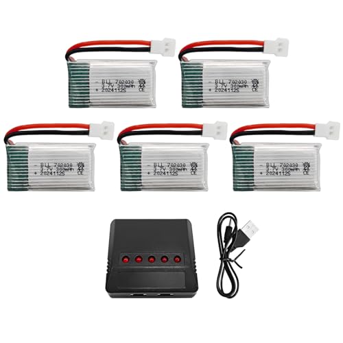 5PCS 3.7V 300mAh Li-ion Batterie mit 5-in-1-Ladegerät für Syma X11C WLToys V911S A120 XK A150 V966 FX801 UDI U816A Hubsan H107L F180W F180C HS170 HS170C HS177 Quadrocopter-Drohnenbatterie von BLLRC