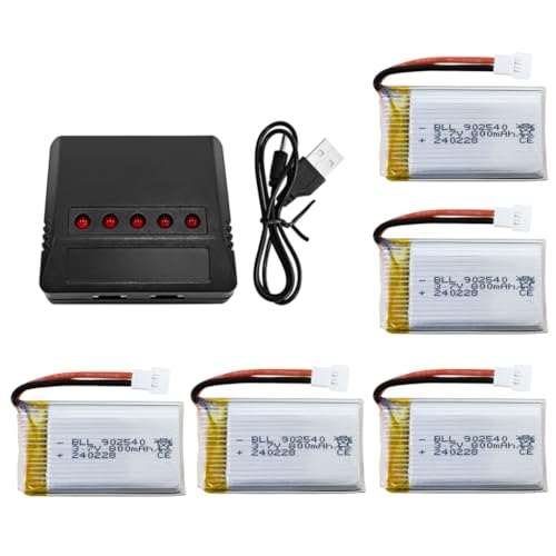 5PCS 3.7V 800mAh Lipobatterie mit 5 in 1 Ladegerät für MJX X708W X709 U45 U45W U42 U42W E32HW SYMA X5C X5SC X5SW H5C V931 S5C SS40 FQ36 T32 T5W H42 Quadricopter RC Drohne Lipo-Batterie von BLLRC