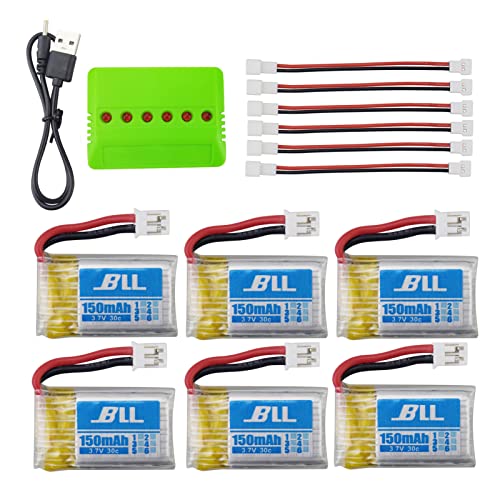 6PCS 3.7V 150mAh Lithium-Akku mit 4-in-1-Ladegerät für H36 E010 GoolRC T36 NINHUI NH010 F36 H36 HS210 SANROCK GD65A ATOYX AT-66 Quadcopter RC-Drohnen von BLLRC