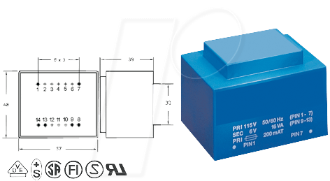 EI 54/18,8 118 - Printtrafo, 16 VA, 18 V, 888 mA, RM 30 mm von BLOCK TRANSFORMATOREN