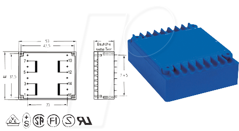 UI 30/5,5 212 - Trafo 2VA, 2x 12V, 2x 83mA von BLOCK TRANSFORMATOREN