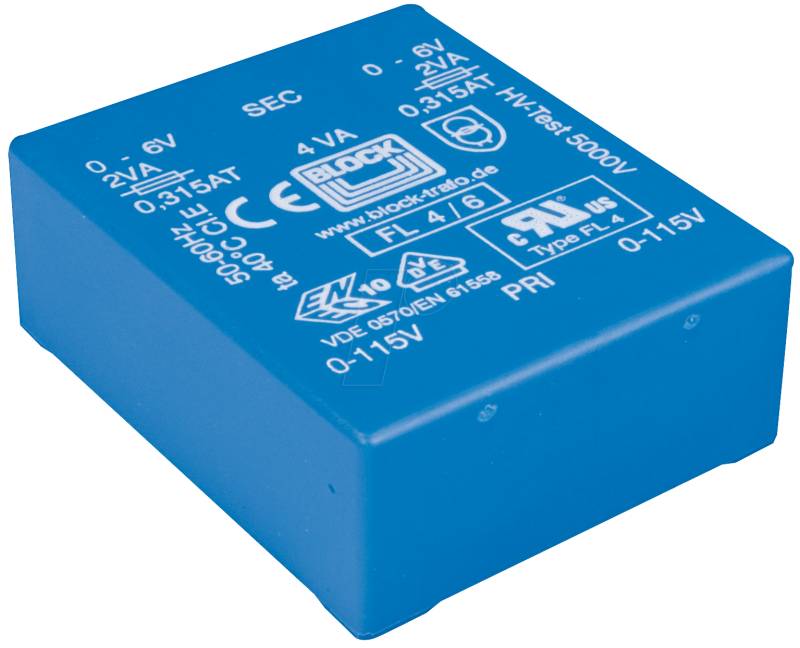 UI 30/7,5 212 - Trafo 4VA, 2x 12V, 2x 166mA von BLOCK TRANSFORMATOREN