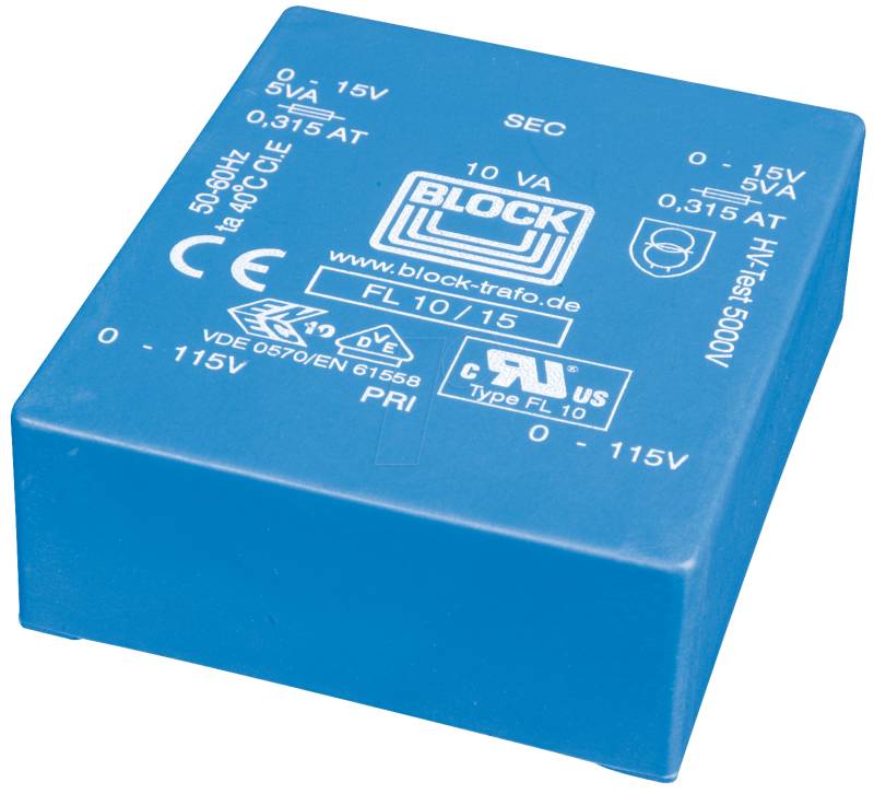 UI 39/8 212 - Trafo 10VA, 2x 12V, 2x 416mA von BLOCK TRANSFORMATOREN