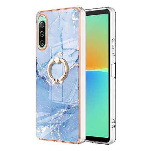 BLOTECH Electroplating Marble Case für Sony Xperia 10 IV Backcover Phone Case with 360 Degree Ring Stand Marmor Schutzhülle Cover Hülle Marble Texture Rückseite Handyhülle für Sony Xperia 10 IV,Blau von BLOTECH