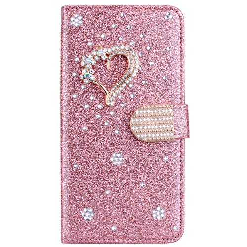 BLOTECH Hülle für Samsung Galaxy Note 9,Leder Brieftasche Glitzer Schutzhülle Glänzende Bling 3D Schnalle & Liebe Etui Schale Kartenfächer Magnet HandyCase für Samsung Galaxy Note 9,Rose Gold von BLOTECH