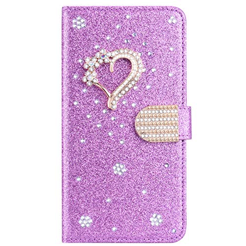 BLOTECH Hülle für Samsung Galaxy S22 Plus,Leder Brieftasche Glitzer Schutzhülle Glänzende Bling 3D Schnalle & Liebe Etui Schale Kartenfächer Magnet HandyCase für Samsung Galaxy S22 Plus,Lila von BLOTECH