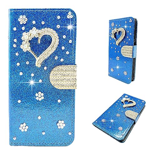 BLOTECH Hülle für Samsung Galaxy S8,Leder Brieftasche Glitzer Schutzhülle Glänzende Bling 3D Schnalle & Liebe Etui Schale Kartenfächer Magnet HandyCase für Samsung Galaxy S8,Blue von BLOTECH