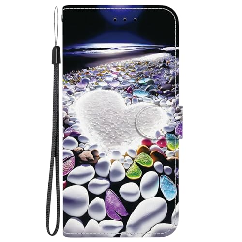 BLOTECH PU Tasche für Infinix Note 7 Lite,Shockproof Telefonhülle Brieftasche Handytasche Flip Case Klappetui [Magnetknopf] [3 Kartenfächer] [Handschlaufe] Handytasche, herzförmige Steine von BLOTECH