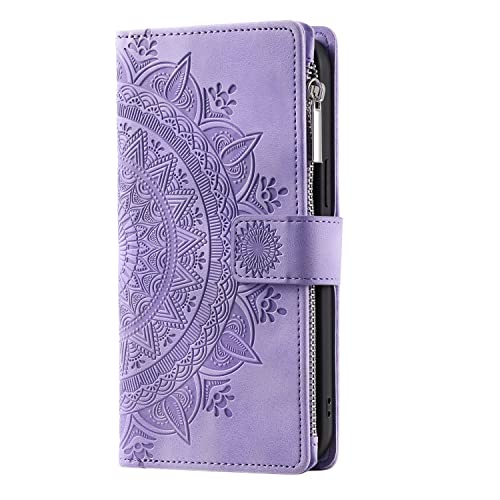 BLOTECH Zip Hülle für Sony Xperia XZ1 Zipper Phone Case Vintage Zip Mobile Phone Case with 8 Card Slots Wallet Lanyard Protective Women Girls Folio Cover Brieftasche Geldbörse,Violett von BLOTECH