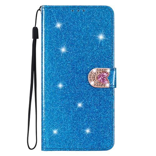 Glitter Diamond Shiny Wallet für Xiaomi Mi 10T 5G Shiny Surface Protective Case Diamond Shiny Purse Foldable with Card Slot, Stand, Protective Leather Wallet, Flip Case Cover, Shockproof, Blue von BLOTECH
