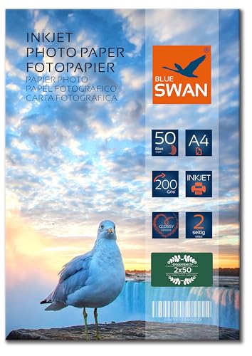 BLUE SWAN 100 Blatt Fotopapier A4 200g/m² beidseitig bedruckbar, 2-seitig Inkjet-Papier glänzend (beidseitig beschichtet) von BLUE SWAN