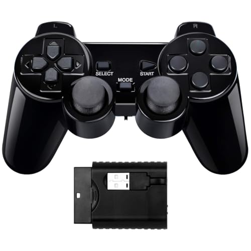 BLUELAKE performance Wireless Double Shock Game Controller kompatibel mit PS1/PS2/Raspberry pi/TV Box/PC (schwarz) von BLUELAKE performance