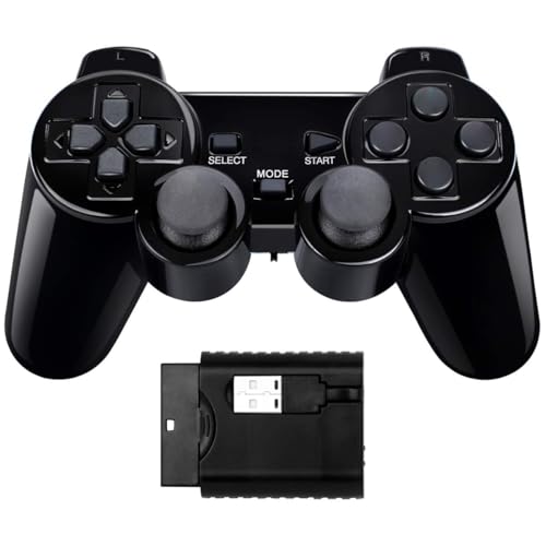 BLUELAKE performance Wireless Double Shock Game Controller kompatibel mit PS1/PS2/TV Box/Steam (schwarz) von BLUELAKE performance