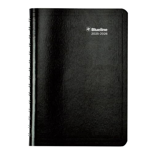 Blueline® Essential CA201.BLK-26 akademischer Tages-/Monatsplaner, August 2025 bis Juli 2026, Doppeldrahtbindung, weicher Vicuana-Einband, 20,3 x 12,7 cm, Schwarz von BLUELINE