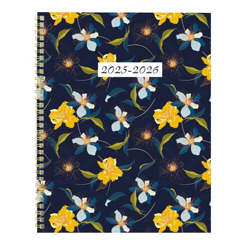 Blueline® Essential CA714PG.02-26 akademischer Monatsplaner, 14 Monate, Juli 2025 bis August 2026, Doppeldrahtbindung, Poly-Einband, 27,9 x 21,6 cm, Blütendesign, Marineblau von BLUELINE