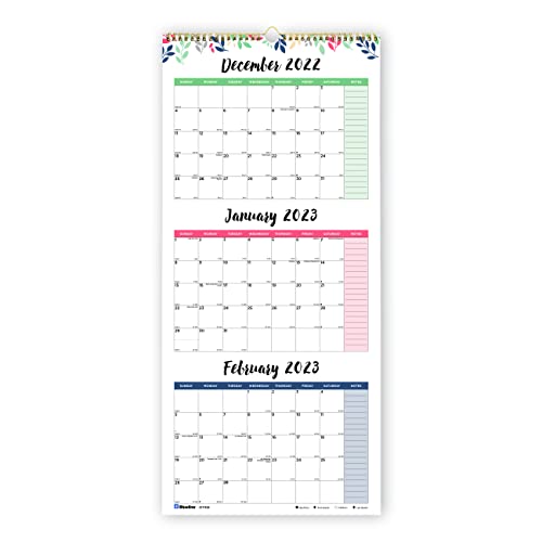 Blueline Bunter Drei-Monats-Wandkalender 2023, 14 Monate, Dezember 2022 bis Januar 2024, goldene Doppeldrahtbindung, 31,1 x 68,6 cm, Blätter-Design (C171129-23), mehrfarbig von BLUELINE