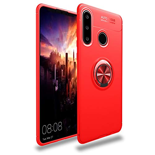 BLUGUL Kompatibel mit Huawei P30 Lite Hülle, 360 Grad Drehender Ring-Griff, Kompatibel mit Magnet Auto Halterung, Schutzhülle Handyhülle Case Cover für Huawei P30 Lite Rot von BLUGUL