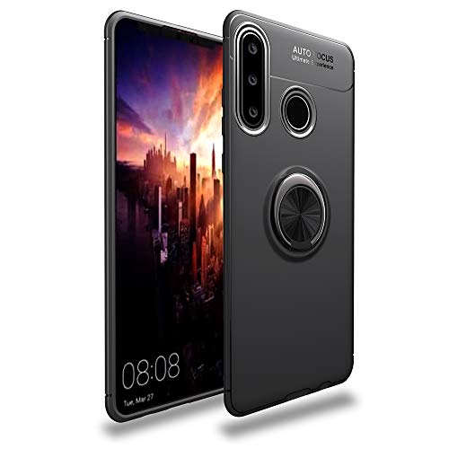 BLUGUL Kompatibel mit Huawei P30 Lite Hülle, 360 Grad Drehender Ring-Griff, Kompatibel mit Magnet Auto Halterung, Schutzhülle Handyhülle Case Cover für Huawei P30 Lite Schwarz von BLUGUL