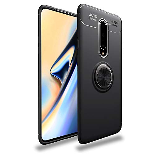 BLUGUL Kompatibel mit OnePlus 7 Pro Hülle, 360 Grad Drehender Ring-Griff, Kompatibel mit Magnet Auto Halterung, Schutzhülle Handyhülle Case Cover für OnePlus 7 Pro Schwarz von BLUGUL