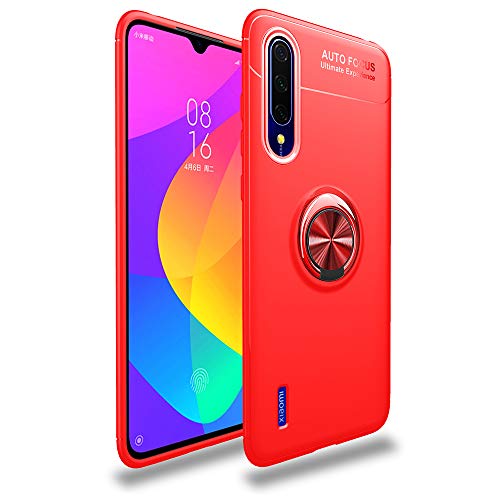 BLUGUL Kompatibel mit Xiaomi Mi 9 Lite Hülle, 360 Grad Drehender Ring-Griff, Kompatibel mit Magnet Auto Halterung, Schutzhülle Handyhülle Case Cover für Xiaomi 9 Lite Rot von BLUGUL