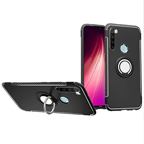 BLUGUL Kompatibel mit Xiaomi Redmi Note 8 Pro Hülle, 360 Grad Drehender Ring-Griff, Kompatibel mit Magnet Auto Halterung, Schutzhülle Handyhülle Case Cover für Redmi Note 8 Pro Schwarz von BLUGUL