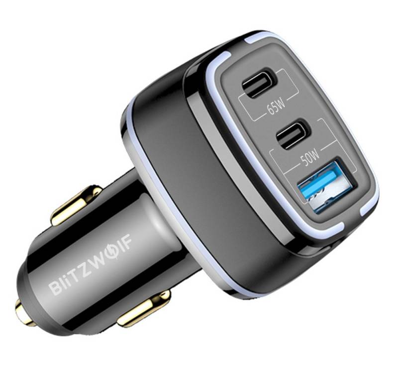 BLiTZWOLF BW-BC4 115W 3-Port USB-C/USB-A USB-Ladegerät (2500 mA, 2 USB-C+USB-A PD QC FCP AFC SCP, 1-tlg., Zigarettenanzünder, Auto Ladegerät) von BLiTZWOLF