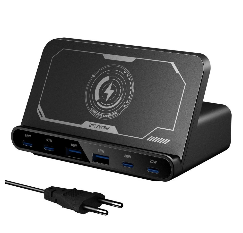 BLiTZWOLF Kabelloses Ladestation (160W 6-Port USB PD Desktop Schnellladegerät, 2 USB-A 4 USB-C PD3.0 QC4.0 Induktive Ladegerät) von BLiTZWOLF