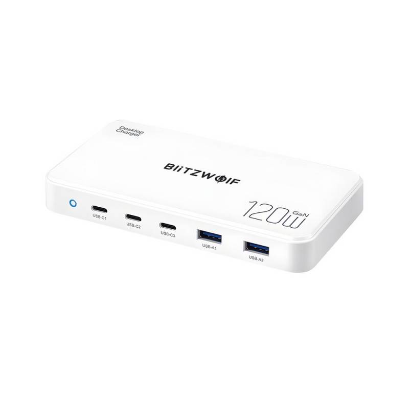 BLiTZWOLF Laptop-Dockingstation 120W 5-Port USB PD Ladegerät 2 USB-A + 3 USB-C, PD3.0 QC3.0 für iPhone Samsung iPad Adapter von BLiTZWOLF