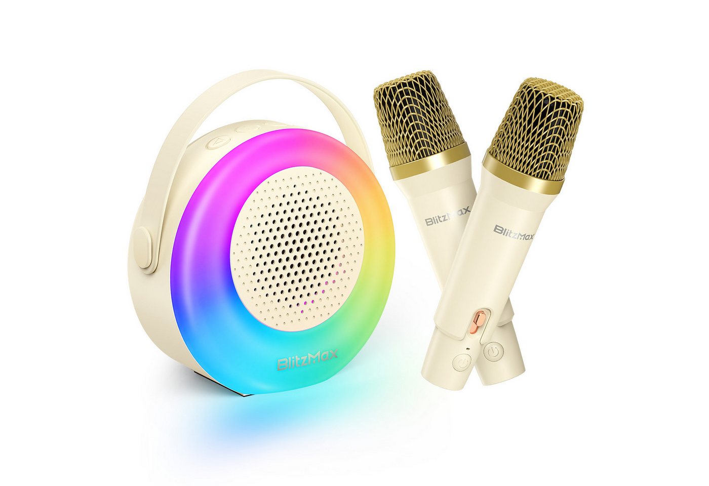 BLiTZWOLF Tragbare Karaoke-Maschine Bluetooth-Lautsprecher (mit 2 Mikrofonen, 7 LED RGB Lichtmodi) von BLiTZWOLF