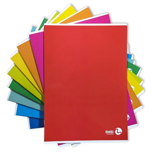 BM BeMore Color Basic 0110605 – Notizbuch A4 (21 cm x 29,7 cm) – Lineatur 1R – liniert ohne Ränder – Papier 80 g/m² – verschiedene Farben – Packung mit 10 Stück von BM BeMore