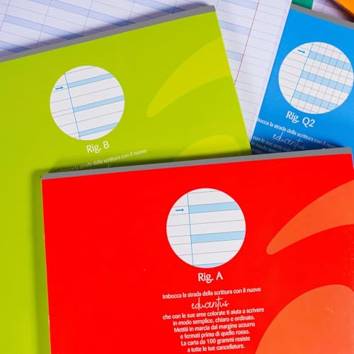 BM BeMore – Educentus 0122456 – Lehrheft A4 für Dysgraphie – Lineatur 10 mm – Kariert 1 cm – Papier 100 g/m² – Farben sortiert – Packung mit 10 Stück von BM BeMore
