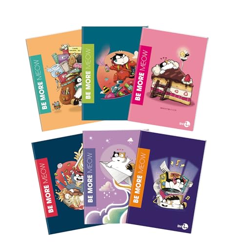 BM BeMore Meow Maxi A4 Notizbücher – Q-Lineatur 5 mm kariert mit Rand für Grund-, Mittel- und Oberschulen – Set mit 10 Stück mit Katzenmotiv – 72 Seiten, 100 g Papier BM BeMore Meow Maxi A4 Notizbücher – Q-Lineatur 5 mm kariert mit Rand für Grund-, Mittel- und Oberschulen – Set mit 10 Stück mit Katzenmotiv – 72 Seiten, 100 g Papier von BM BeMore