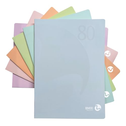 BM BeMore Color 80 Pastellfarben – 0121004 – Notizbuch Format A4 – Lineatur 1R – liniert ohne Rand – Papier 80 g/m² – verschiedene Farben – Packung mit 10 Stück von BM BeMore