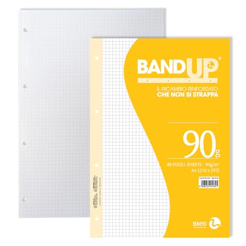 Bm – BeMore – Ersatzband A4 mit verstärktem Band – Lineatur 5 mm – Kariert mit Rändern für 4. und 5. Klasse – 40 Blatt – Papier 90 g/m² – 0105489 von BM BeMore