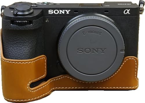 BMAOLLONGB A6700 Schutzhülle, handgefertigt, PU-Leder, halbe Kameratasche mit Öffnung unten für Sony-Alpha-A6700, mit Handschlaufe, Braun von BMAOLLONGB