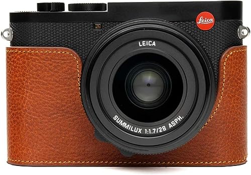 BMAOLLONGB Kameratasche für Leica Q3, handgefertigt, echtes Leder, halbe Kameratasche für Leica Q3 Kamera, Öffnung unten + Handschlaufe (LavaBrown) von BMAOLLONGB