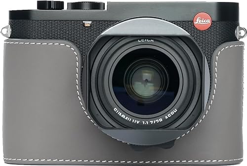 BMAOLLONGB Kameratasche für Leica Q3, handgefertigt, echtes Leder, halbe Kameratasche für Leica Q3 Kamera, Öffnung unten + Handschlaufe (grau) von BMAOLLONGB