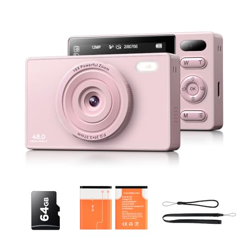 64GB Digitalkamera Kinder Fotokamera: 48MP Anti-Shake Kinderkamera Foto Vlogging Fotoapparat 16X Digital Zoom Appareil Foto Serienaufnahme Selbstauslöser Kompaktkamera für Fotografie von BMDSAE