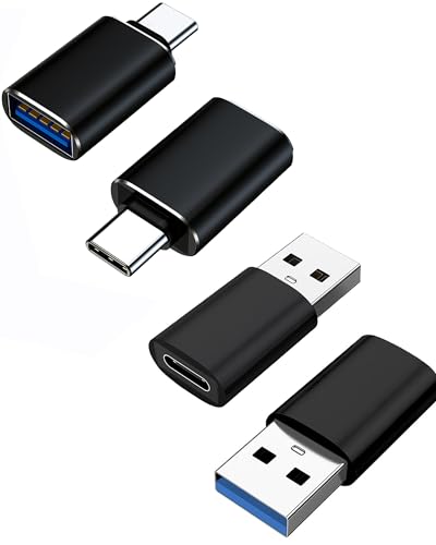 BMOSTE USB C auf USB Adapter, USB 3.0 Typ-C-Stecker auf USB-Buchse, USB-C-Buchse auf USB-Stecker, Adapter, OTG-Konverter für PC/PS4/Kamera/Laptop/TV/Projektor/Monitor, Schwarz (4er-Set) von BMOSTE