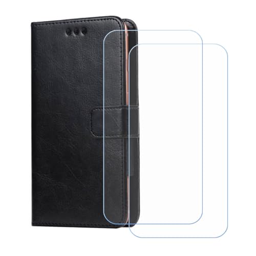 BMPNLSZ Handyhülle für AT&T Motivate Pro 5G + [2 Stück] Panzerglas, HD Gehärtetes Glas Displayschutzfolie - Leder Flip Case Schutzhülle Tasche Handytasche für (6,75") - Schwarz-XHDSXT von BMPNLSZ