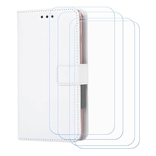 BMPNLSZ Handyhülle für Acer Super ZX Pro + [4 Stück] Panzerglas, HD Gehärtetes Glas Displayschutzfolie - Leder Flip Case Schutzhülle Tasche Handytasche für (6,67") - weiß-XHDSXT von BMPNLSZ