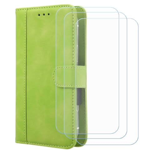 BMPNLSZ Handyhülle für Doogee Blade20 + [3 Stück] Panzerglas, HD Gehärtetes Glas Displayschutzfolie - Leder Flip Case Schutzhülle Tasche Handytasche für (6,6") - Grün-XHDFG von BMPNLSZ