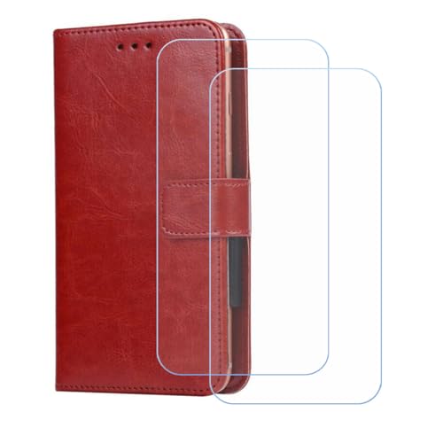 BMPNLSZ Handyhülle für Doogee Blade20 Turbo + [2 Stück] Panzerglas, HD Gehärtetes Glas Displayschutzfolie - Leder Flip Case Schutzhülle Tasche Handytasche für (6,6") - Braun-XHDSXT von BMPNLSZ