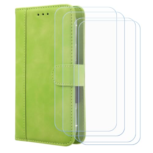 BMPNLSZ Handyhülle für Honor X70i + [4 Stück] Panzerglas, HD Gehärtetes Glas Displayschutzfolie - Leder Flip Case Schutzhülle Tasche Handytasche für (6,7") - Grün-XHDFG von BMPNLSZ