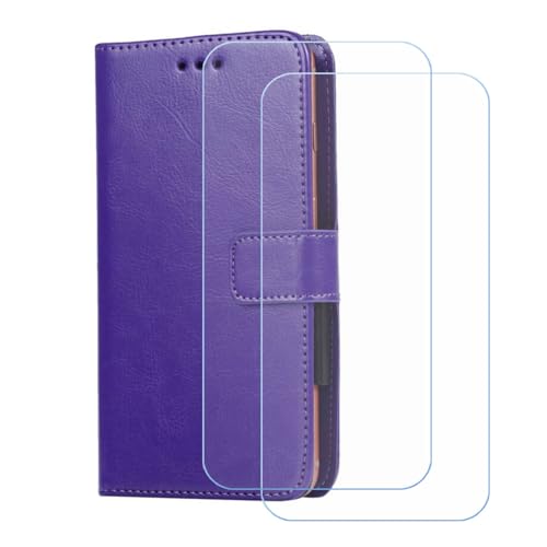 BMPNLSZ Handyhülle für I Kall K460 New + [2 Stück] Panzerglas, HD Gehärtetes Glas Displayschutzfolie - Leder Flip Case Schutzhülle Tasche Handytasche für (6,26") - lila-XHDSXT von BMPNLSZ