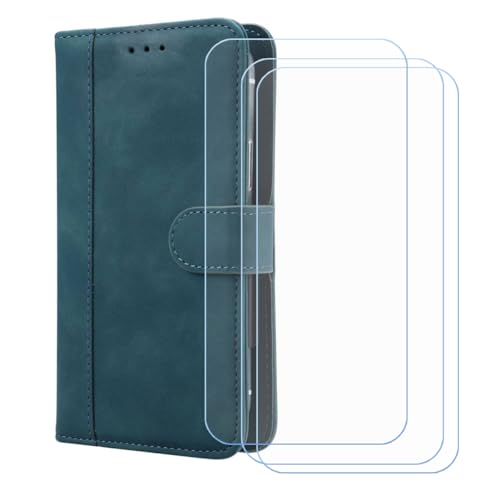 BMPNLSZ Handyhülle für I Kall Z6 Pro + [3 Stück] Panzerglas, HD Gehärtetes Glas Displayschutzfolie - Leder Flip Case Schutzhülle Tasche Handytasche für (6,5") - Blau-XHDFG von BMPNLSZ