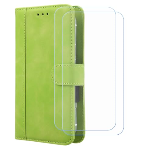 BMPNLSZ Handyhülle für Oppo Reno14 Pro + [2 Stück] Panzerglas, HD Gehärtetes Glas Displayschutzfolie - Leder Flip Case Schutzhülle Tasche Handytasche für (6,83") - Grün-XHDFG von BMPNLSZ