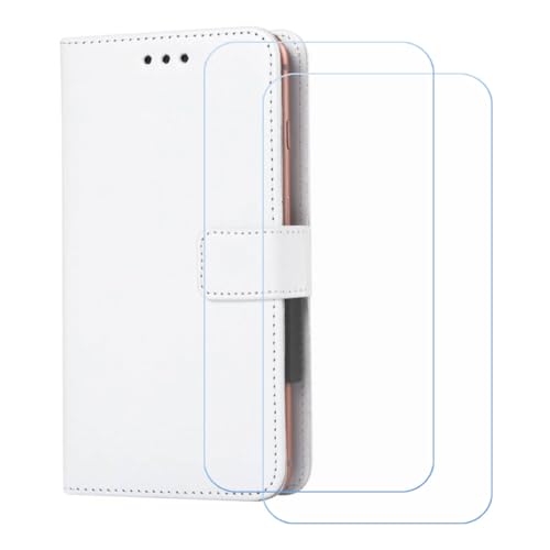BMPNLSZ Handyhülle für Realme C75 5G + [2 Stück] Panzerglas, HD Gehärtetes Glas Displayschutzfolie - Leder Flip Case Schutzhülle Tasche Handytasche für (6,67") - weiß-XHDSXT von BMPNLSZ