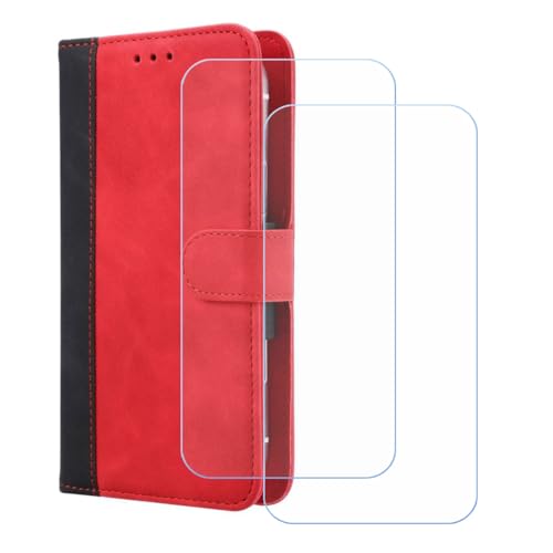 BMPNLSZ Handyhülle für TCL 60 XE NXTpaper 5G + [2 Stück] Panzerglas, HD Gehärtetes Glas Displayschutzfolie - Leder Flip Case Schutzhülle Tasche Handytasche für (6,78") - Rot-XHDFG von BMPNLSZ